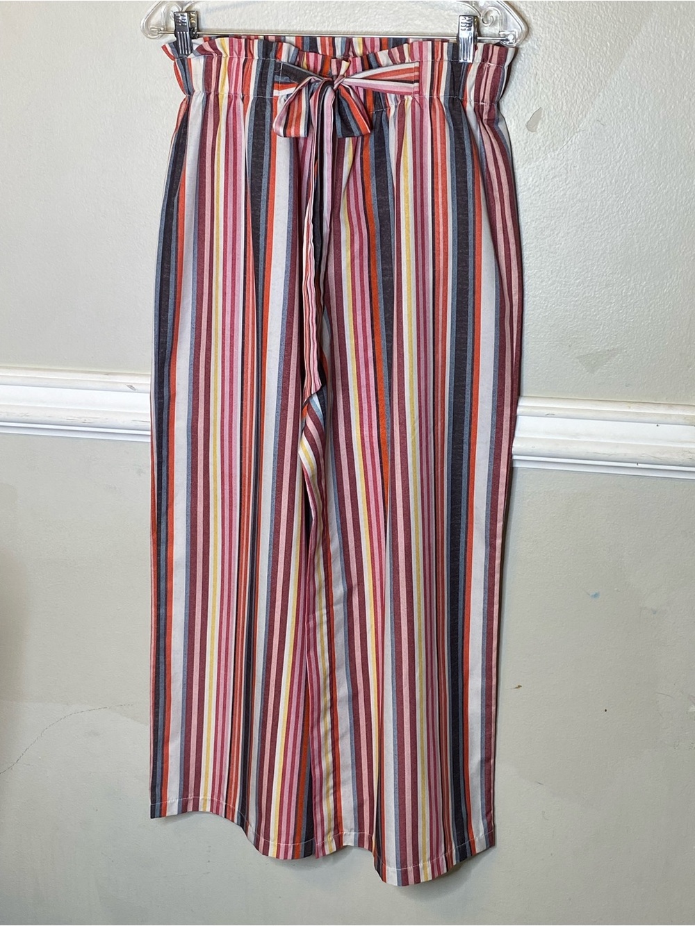 SHEIN Multicolor Vertical Stripe Tie-Waist Wide Leg Pants